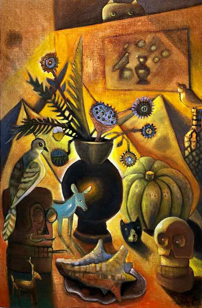 Still Life with Flowers and Blue Deer